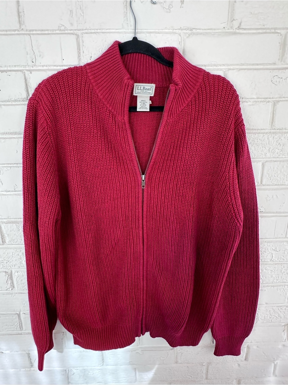 L.L. Bean Men’s 100% Cotton Red Full Zip Knit Sweater L Grandpa Cabincore